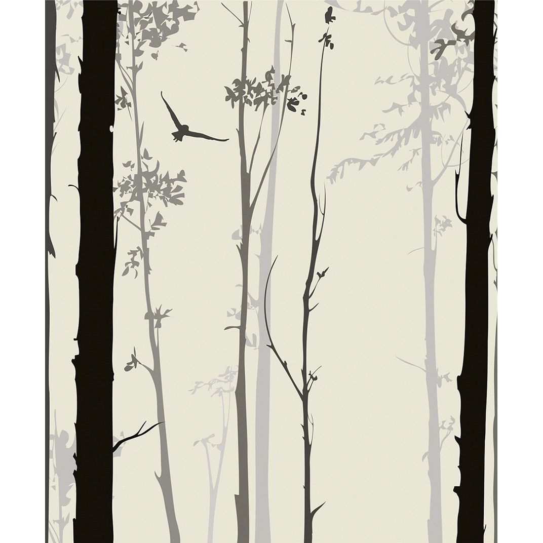 Monochrome Serenity: Black Trees and Birds Wall Mural