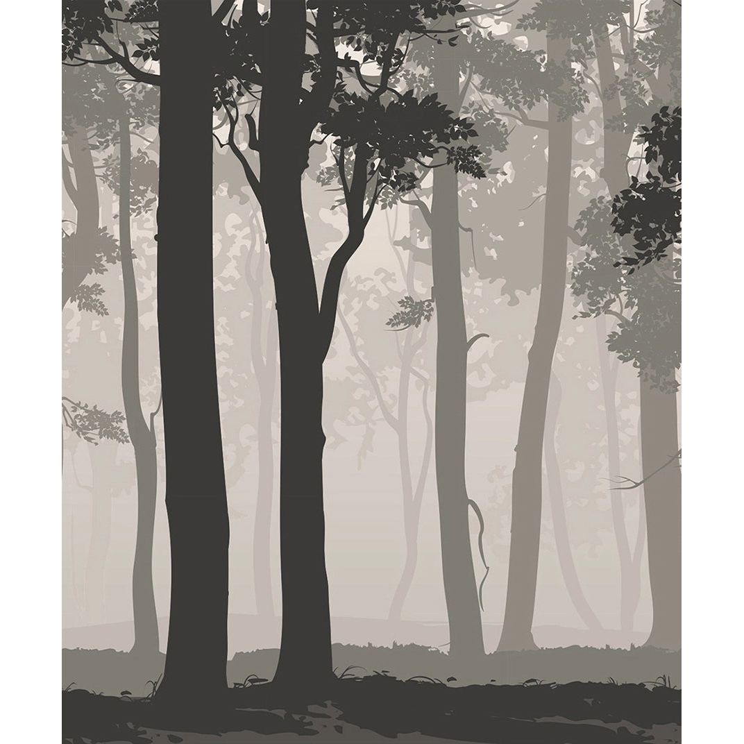 Foggy Silhouettes: Black & Gray Trees Wall Mural