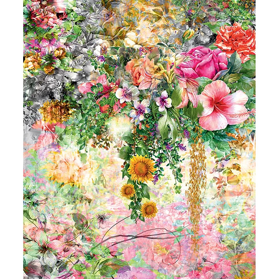 Vibrant Garden Cascade: A Symphony of Florals on Abstract Canvas
