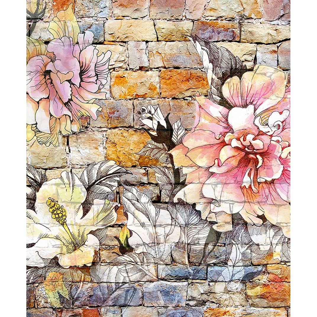 Urban Blossoms: Watercolor Florals on Brick Wall Mural