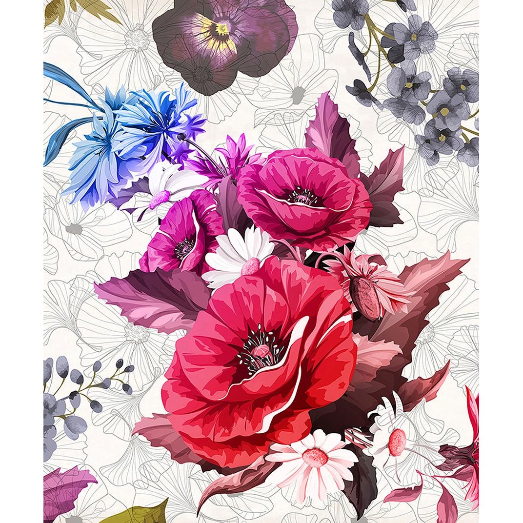 Floral Symphony: Vivid Blossoms Wall Mural