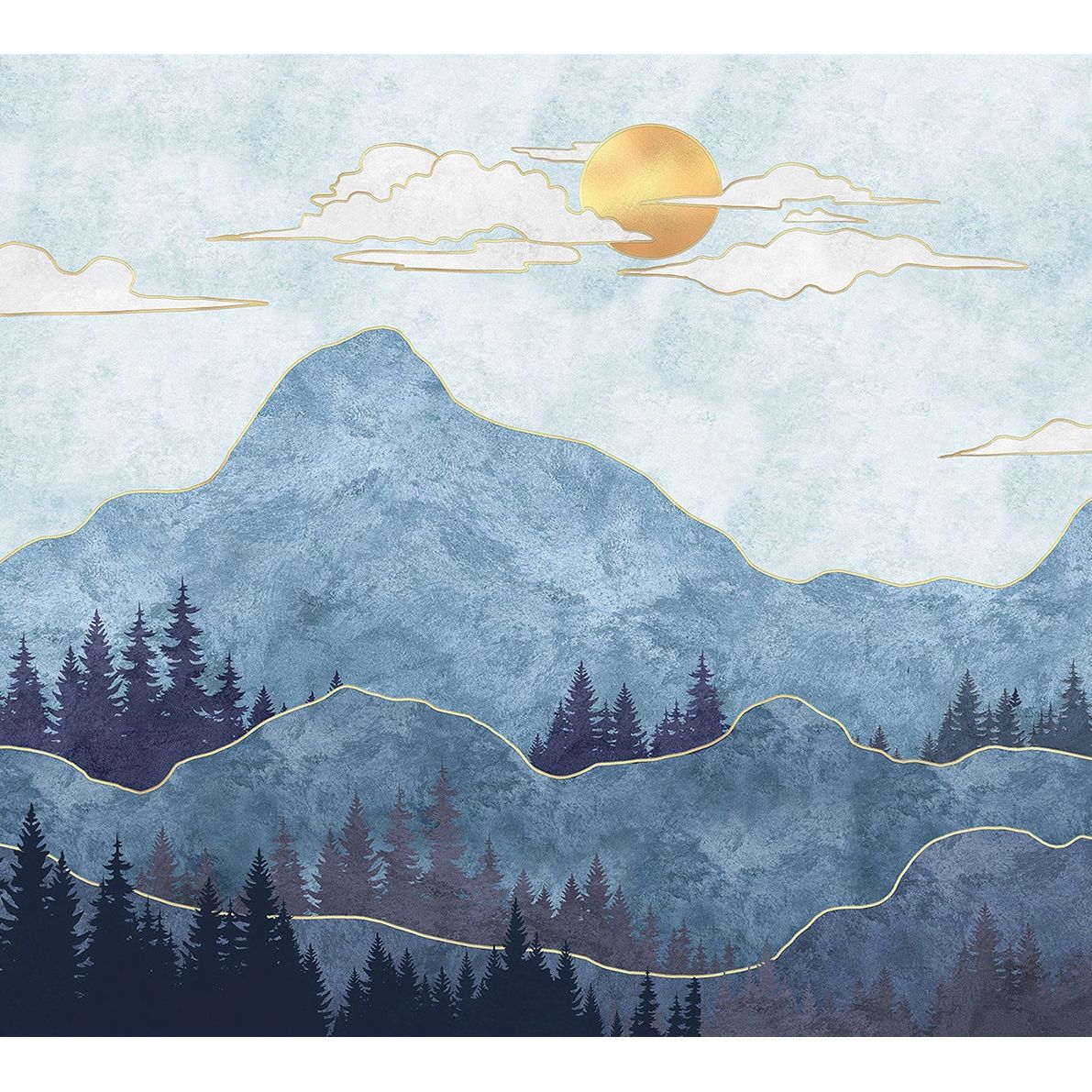 Skyward Summit: Mountain, Clouds, and Sun Wall Mural