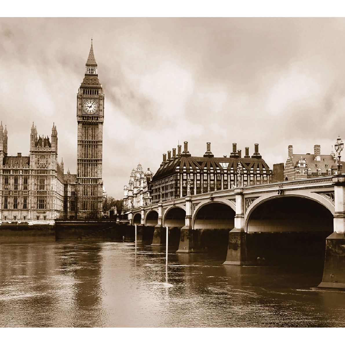 London Icons: Big Ben, River Thames, and Bridge Wall Mural