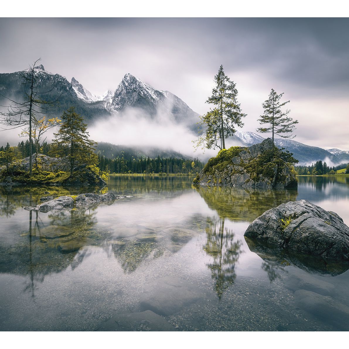 Enchanting Mist: Water, Fog, Trees, and Mountains Wall Mural