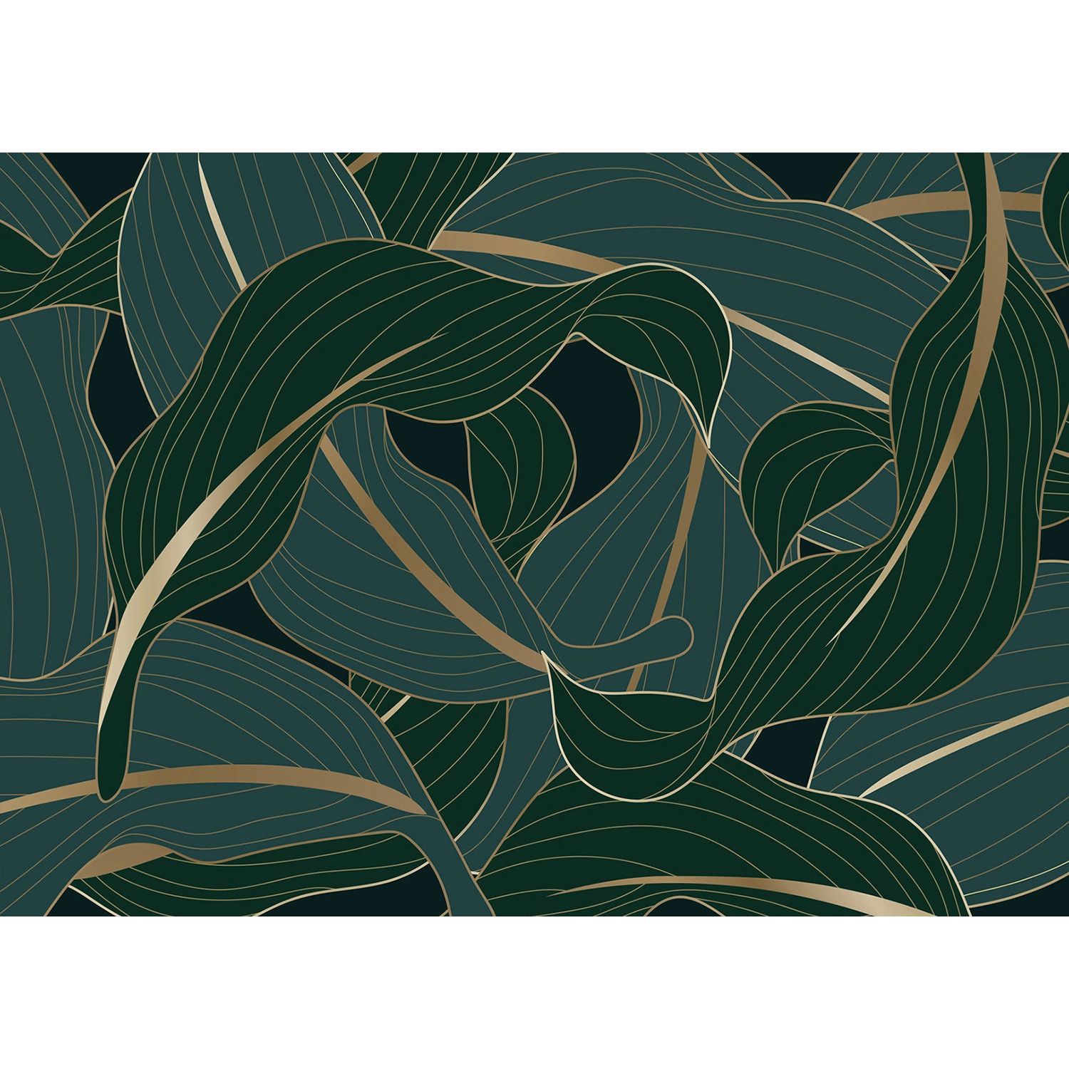 Golden Vein: Green Leaf Wall Mural