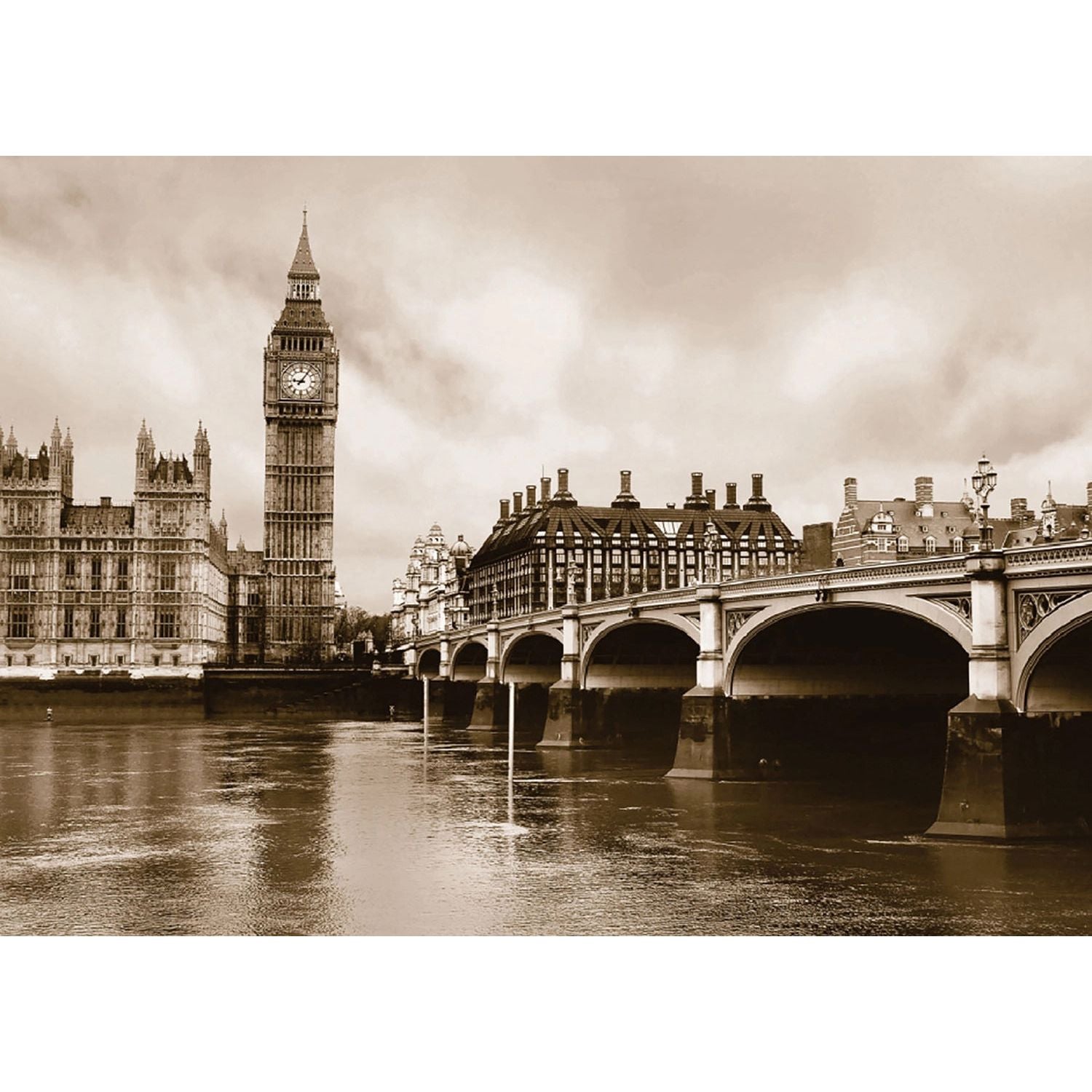 London Icons: Big Ben, River Thames, and Bridge Wall Mural