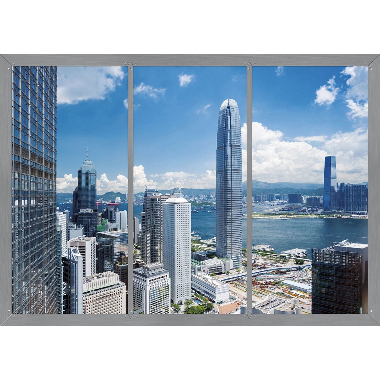 Skyline Reflections: Urban Waterfront Wall Mural