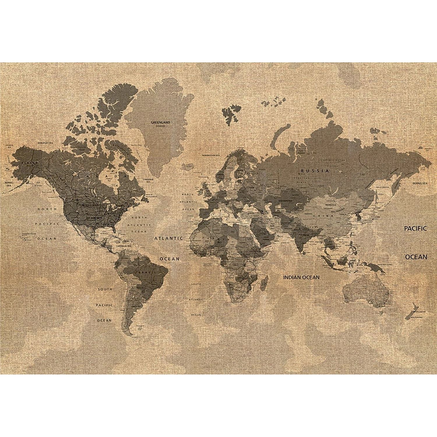 Vintage Cartography: The World Map on Canvas Wall Mural