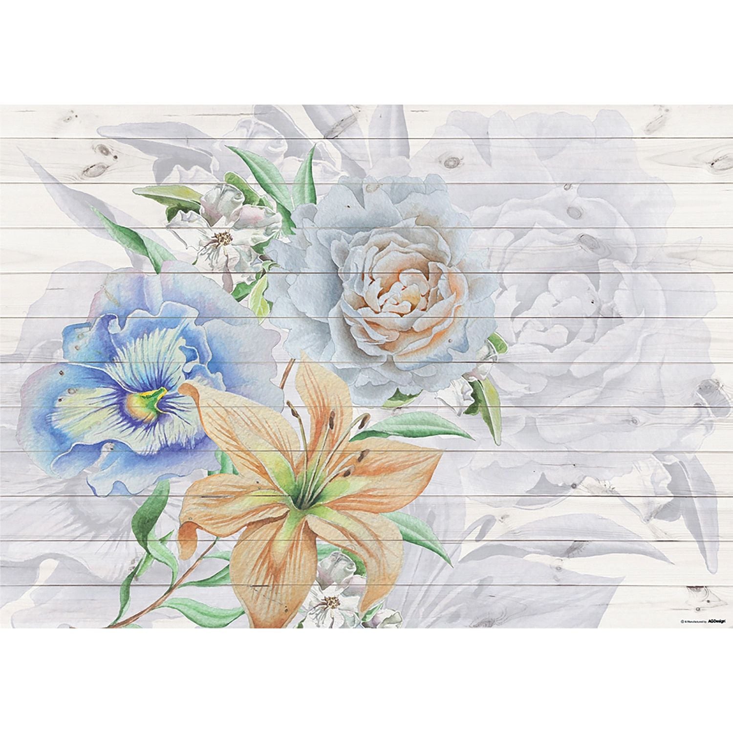 Rustic Harmony: Watercolor Florals on Whitewash Wall Mural