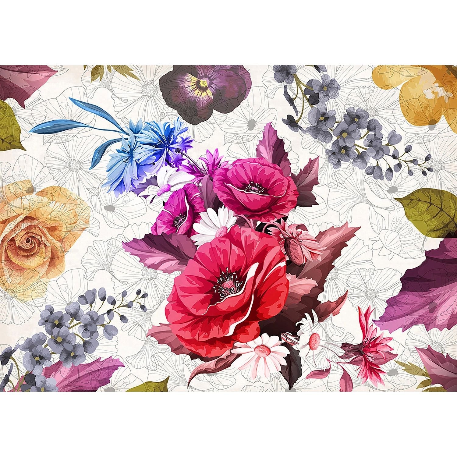 Floral Symphony: Vivid Blossoms Wall Mural