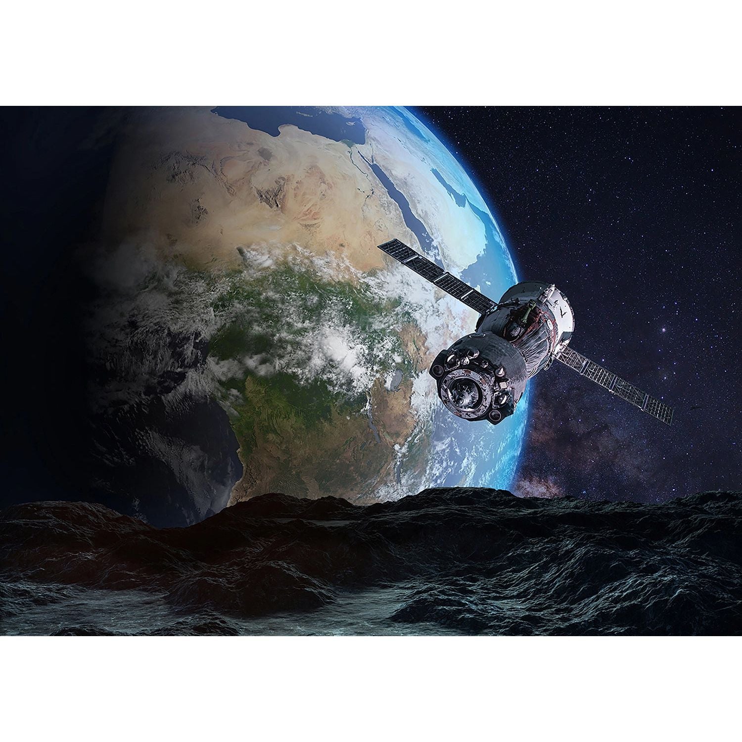 Cosmic Voyage: A Spacecraft's Journey Wall Mural