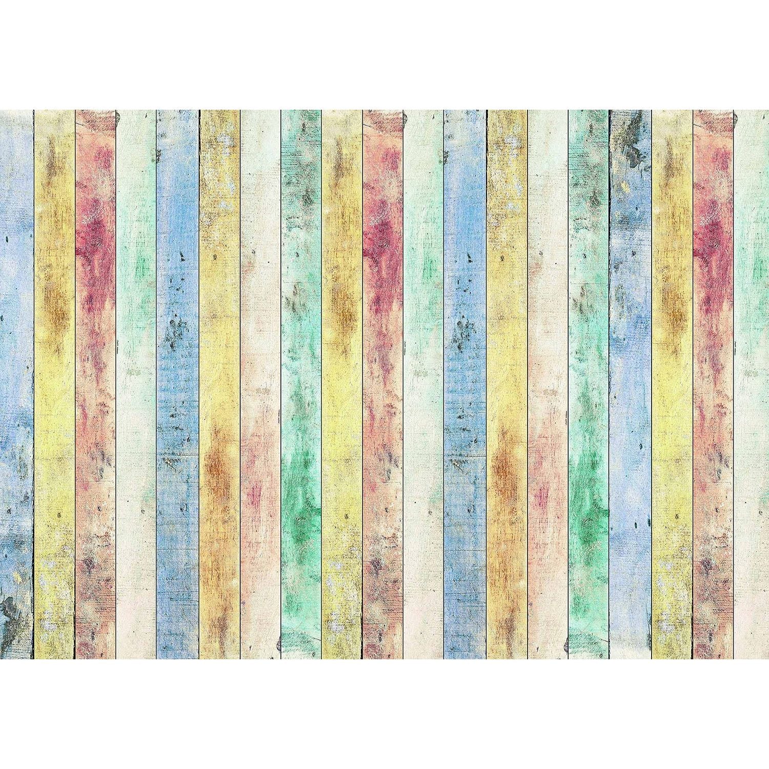 Rustic Rainbow: Distressed Wooden Planks Wall Mural