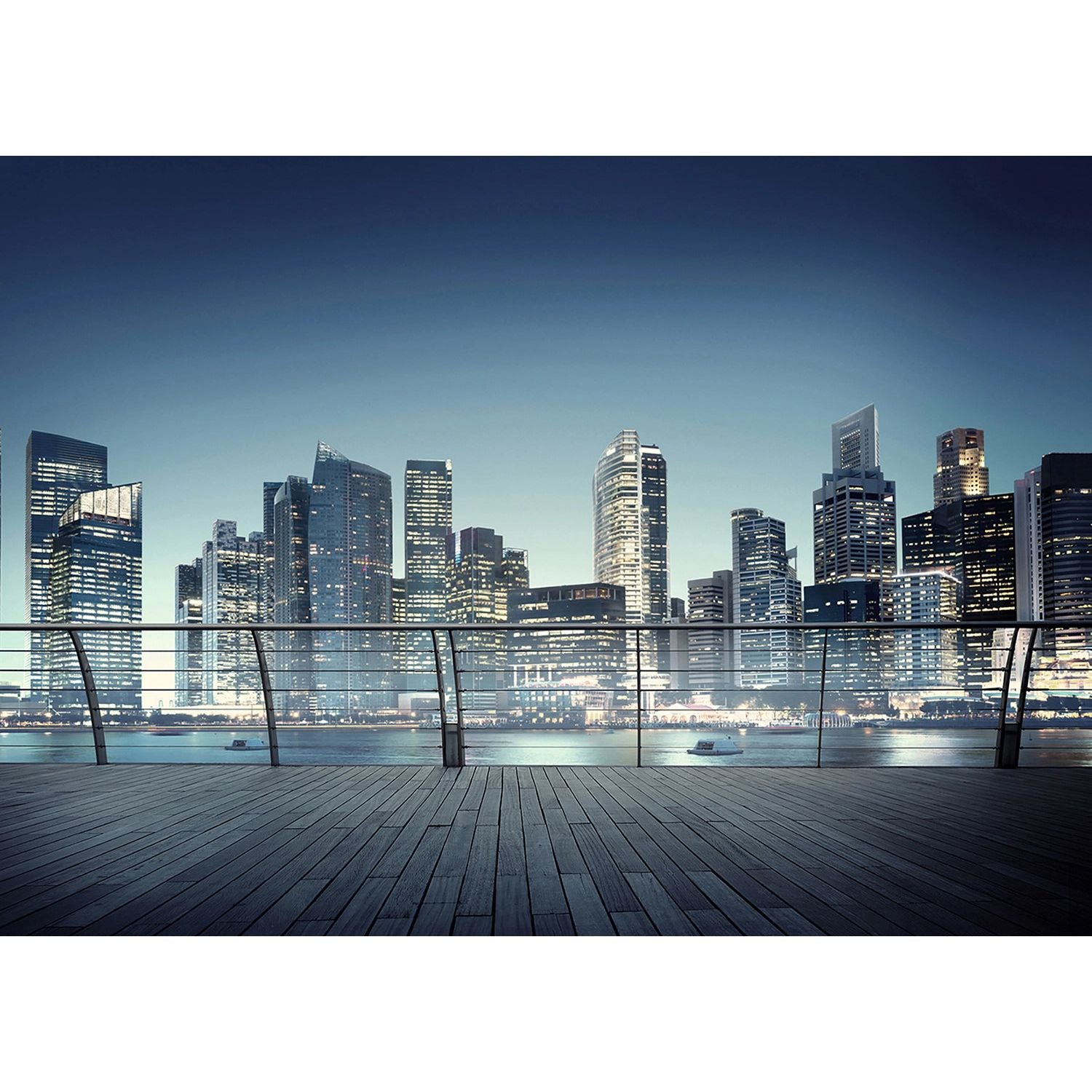 Cityscape Serenity: Waterfront Skyline at Dusk Wall Mural