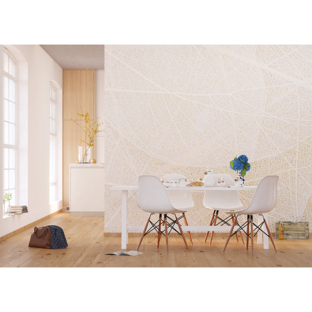 Cream Leaf Strings Wall Mural: Nature's Elegance