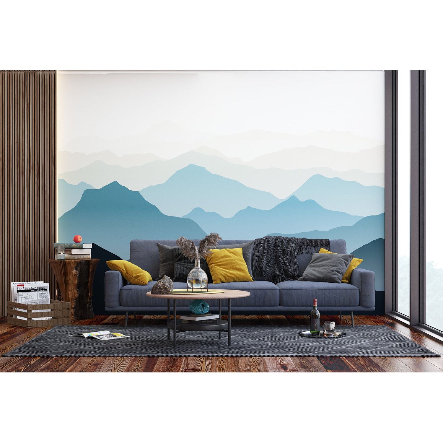Tranquil Peaks: Black, Blue, Green Mountain Wall Mural