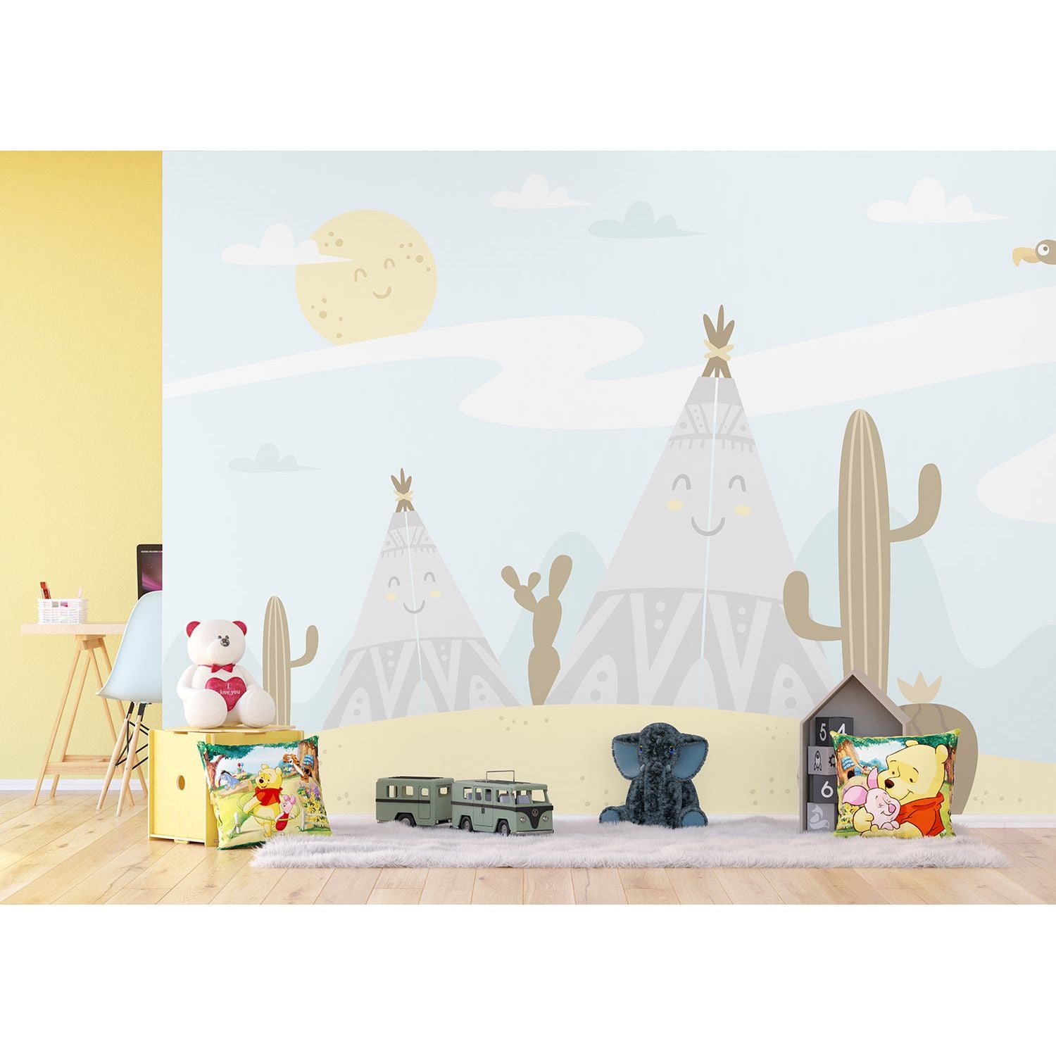 Happy Campers: Tent and Cactus Children's Wall Mural
