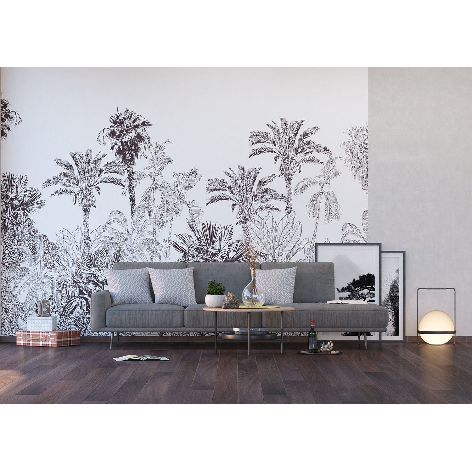 Monochrome Oasis: Black & White Palm Tree Wall Mural