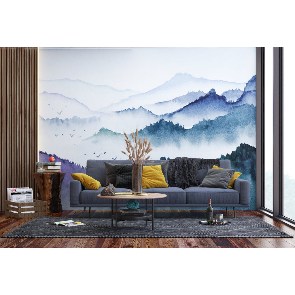 Majestic Peaks: Cloud-Crowned Mountain Wall Mural