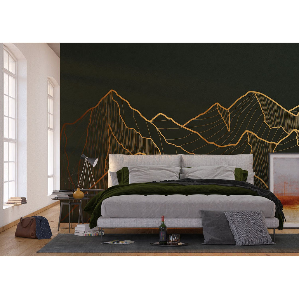 Golden Summit: Black & Gold Mountain Wall Mural