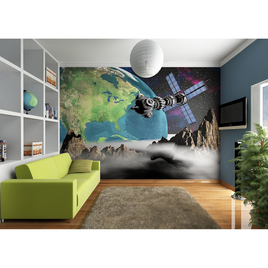 Cosmic Vantage Wall Mural: Earth and Satellite Space Mural