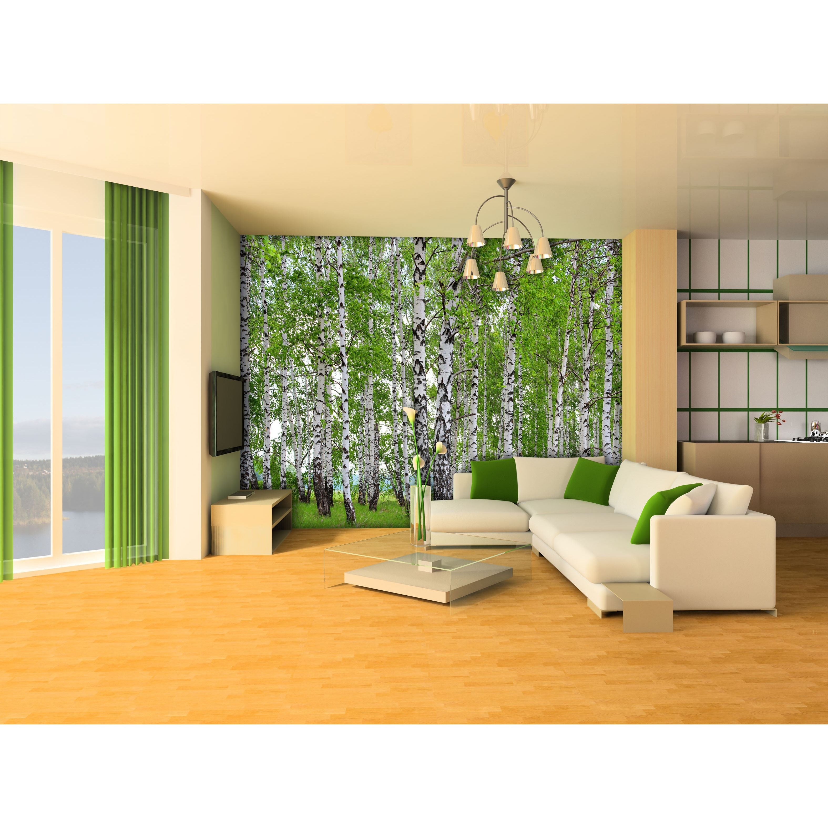 Verdant Canopy: Forest Trees, Green Leaves, and Grass Wall Mural