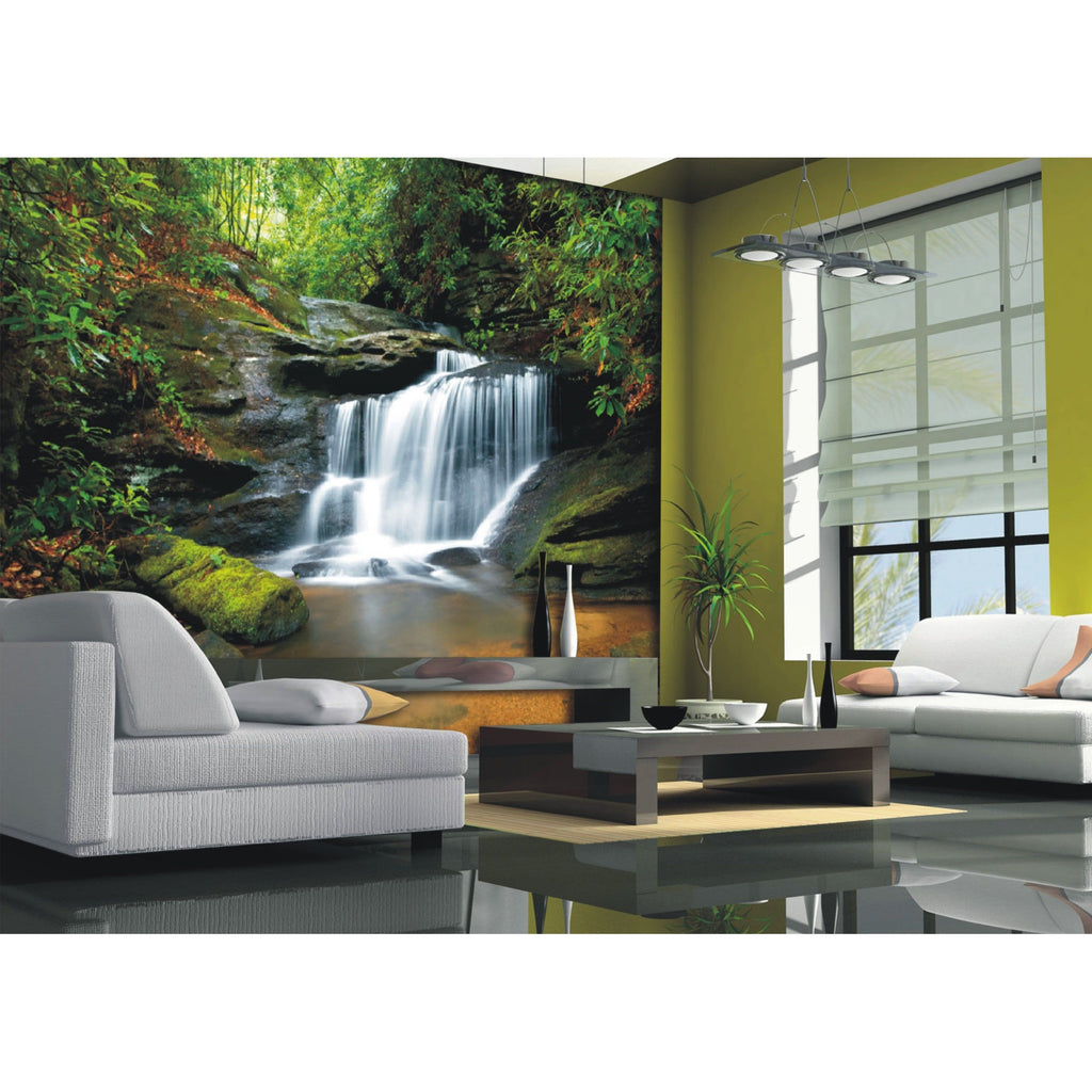 Leafy Cascade: Waterfall Wall Mural