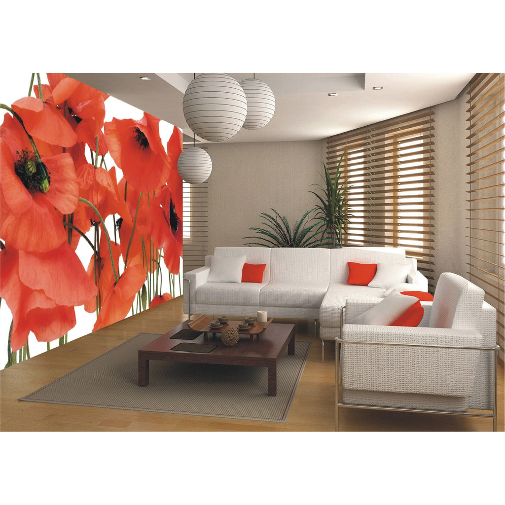 Crimson Bloom: Red Flowers on White Wall Mural