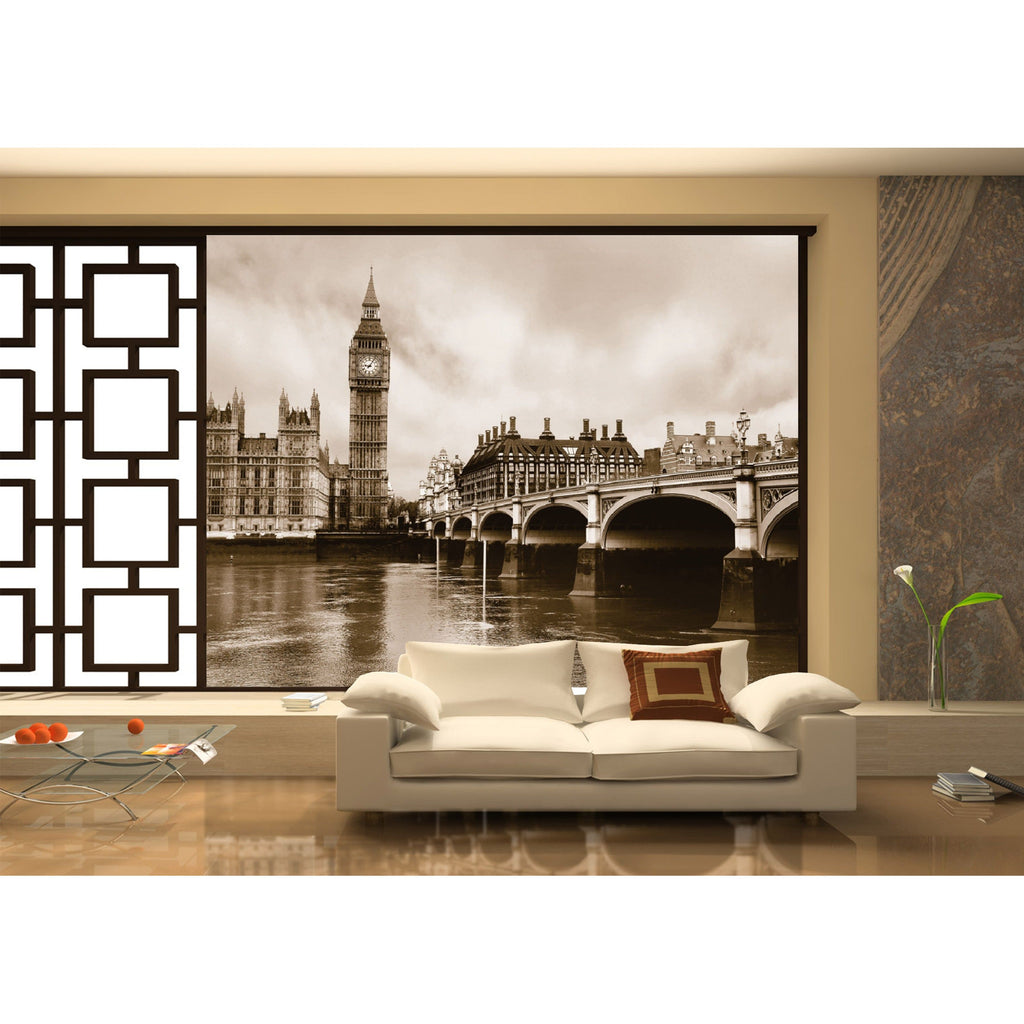 London Icons: Big Ben, River Thames, and Bridge Wall Mural