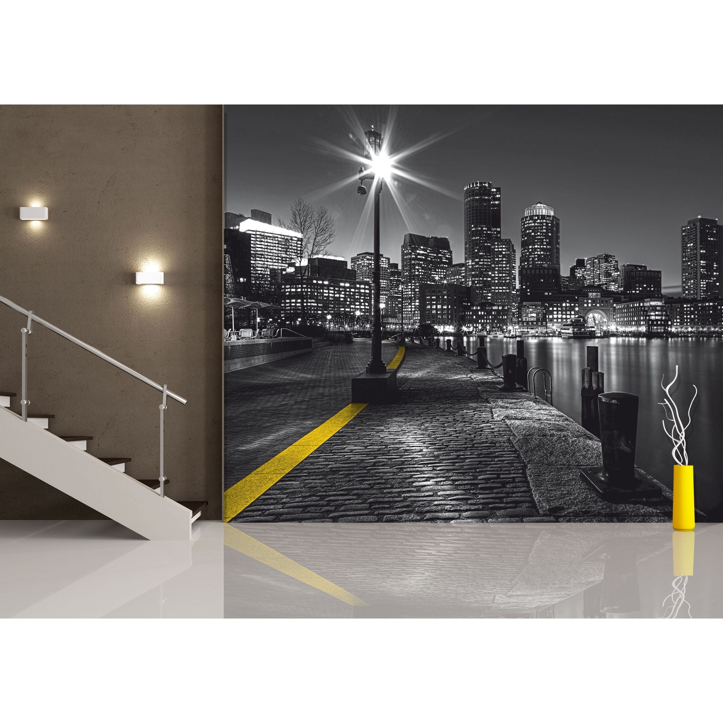 City Lights Reflection: Nighttime Waterfront Wall Mural