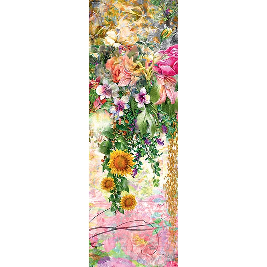 Vibrant Garden Cascade: A Symphony of Florals on Abstract Canvas