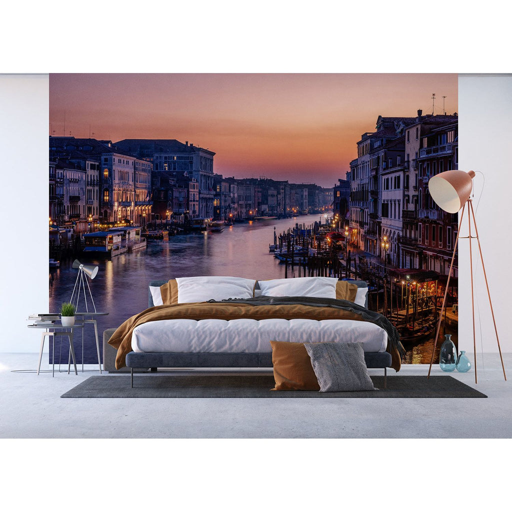 Dusk Reflections Wall Mural: Riverside Homes at Twilight