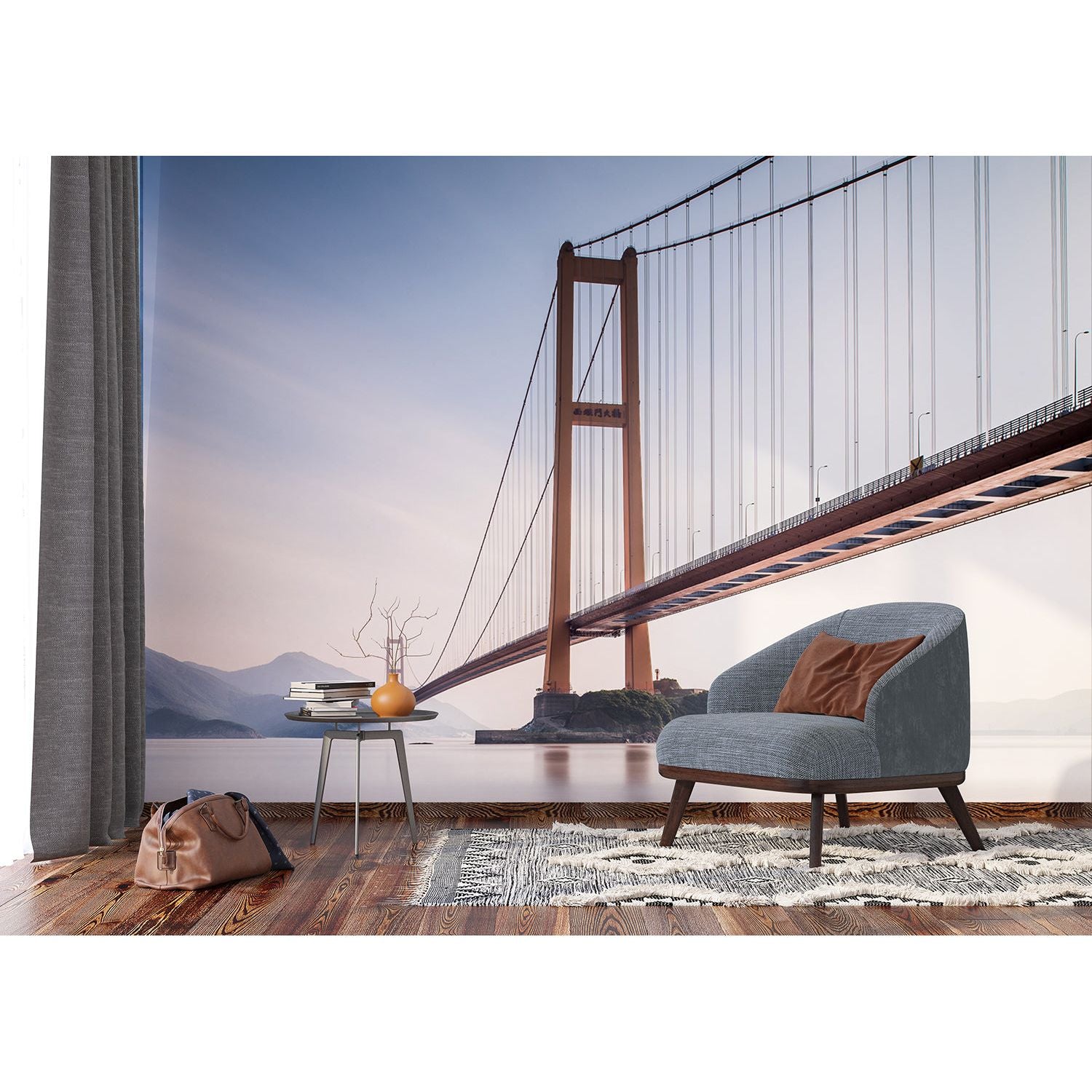 Overpass Oasis: Wall Mural of a Majestic Bridge Over Clear Waters