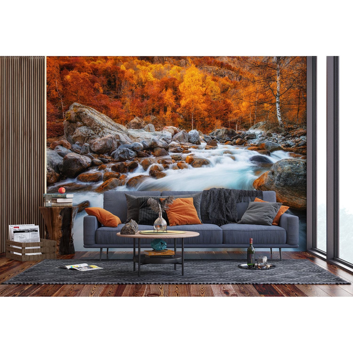Rushing River: Forest Wall Mural