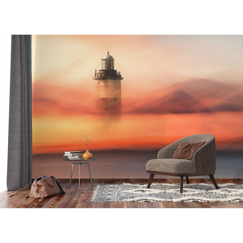 Mystical Morning: Foggy Day Waterfall Wall Mural