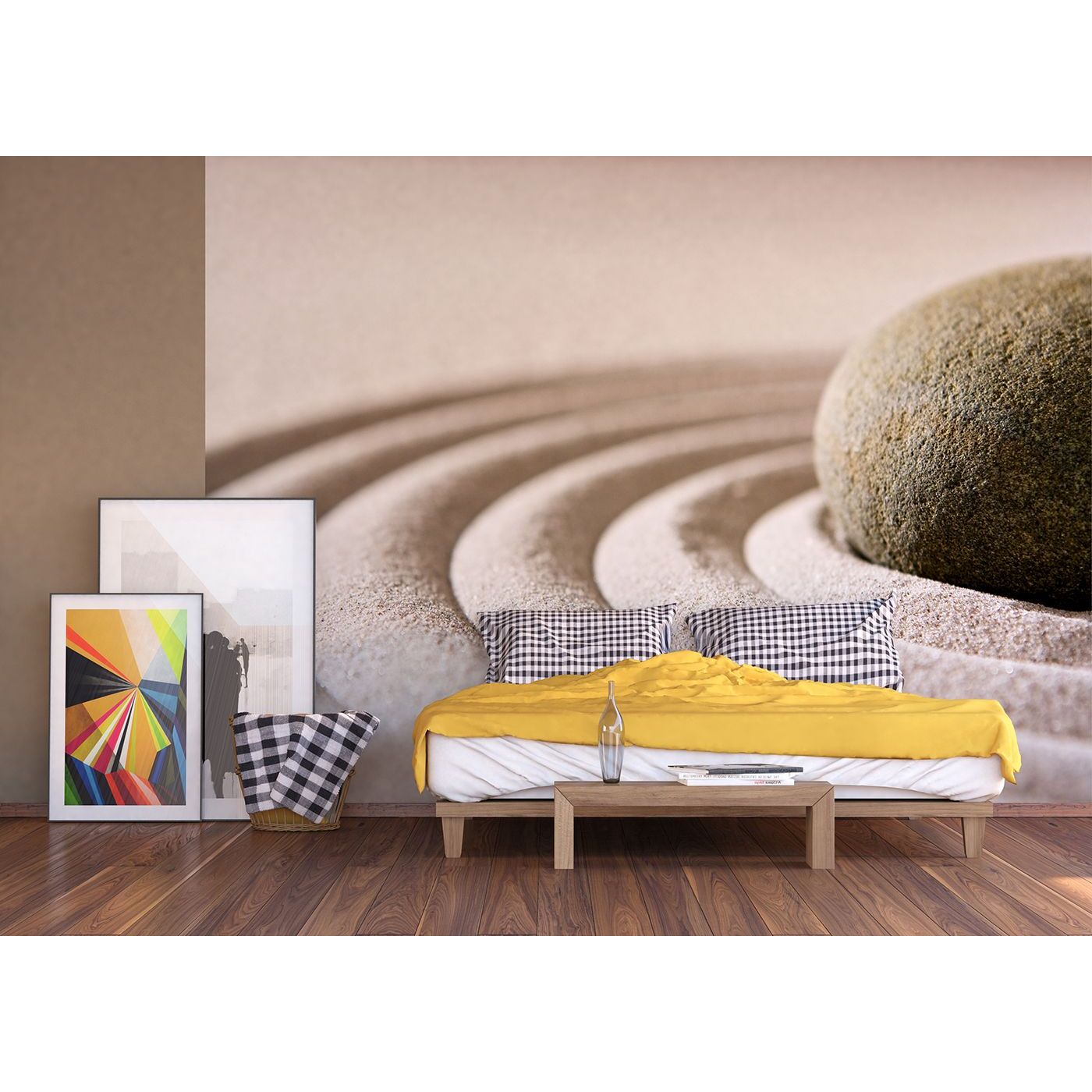Serene Contours: Zen Stone and Sand Symmetry Wall Mural