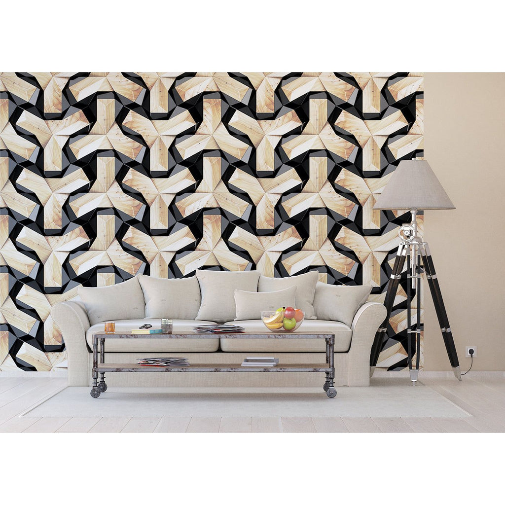 Geometric Intrigue Wall Mural: Wooden Weave Illusion