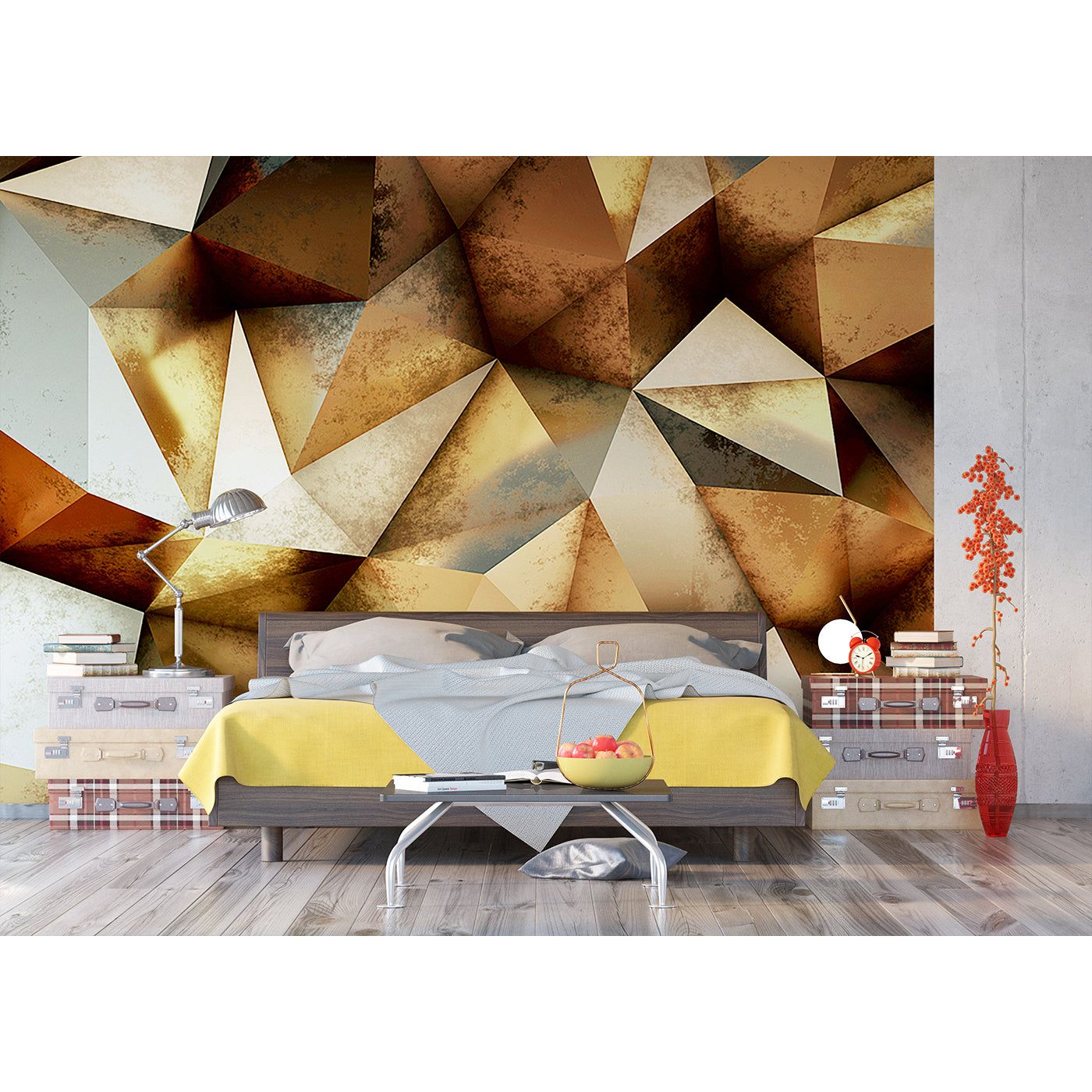 Geometric Elegance: Abstract Earth-Toned Wall Mural