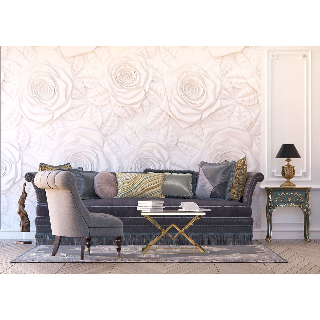 Porcelain Petals: Sculpted Rose Wall Mural