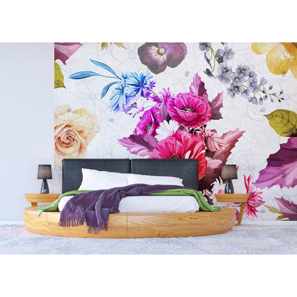 Floral Symphony: Vivid Blossoms Wall Mural