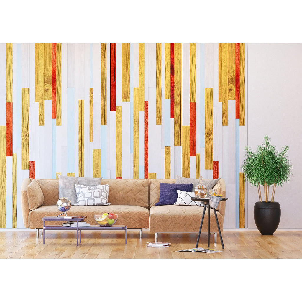 Architectural Harmony: Modern Wood Mosaic Wall Mural