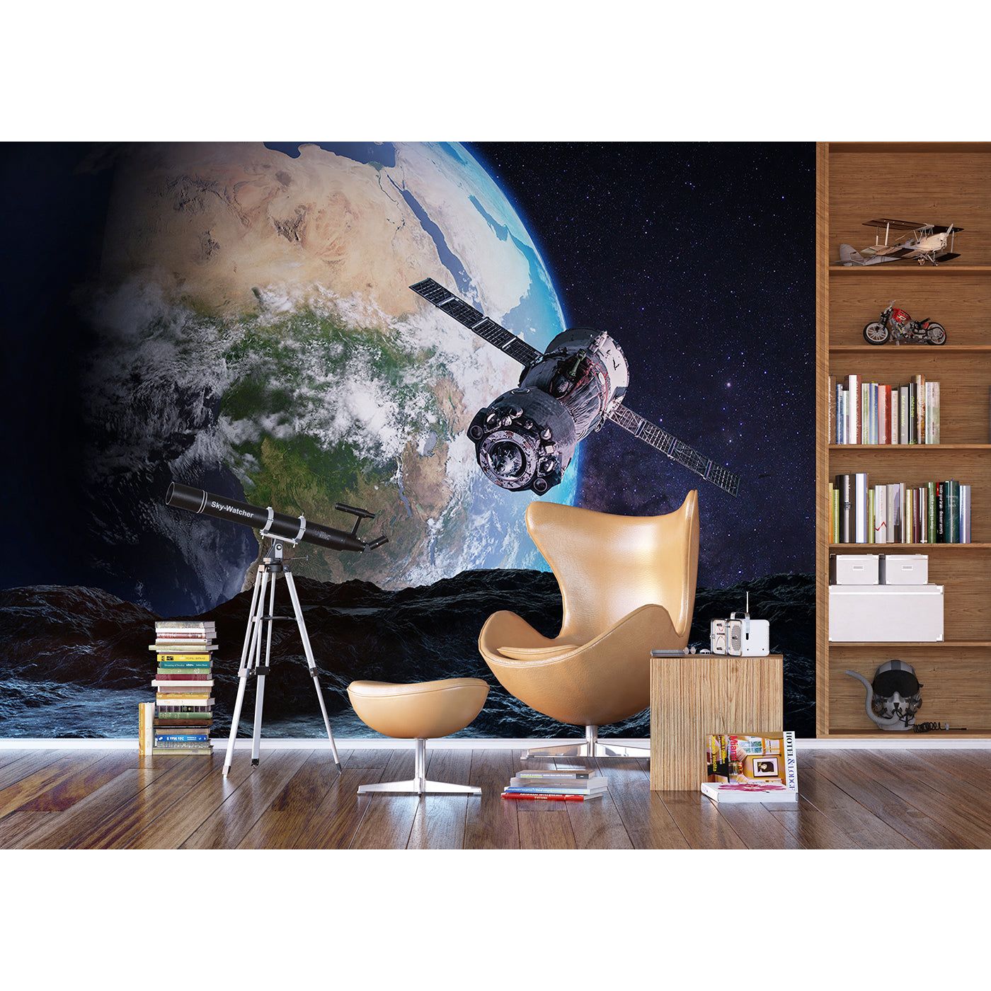 Cosmic Voyage: A Spacecraft's Journey Wall Mural