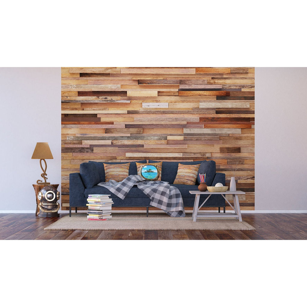 Earthen Elegance: Reclaimed Wood Patchwork Wall Mural