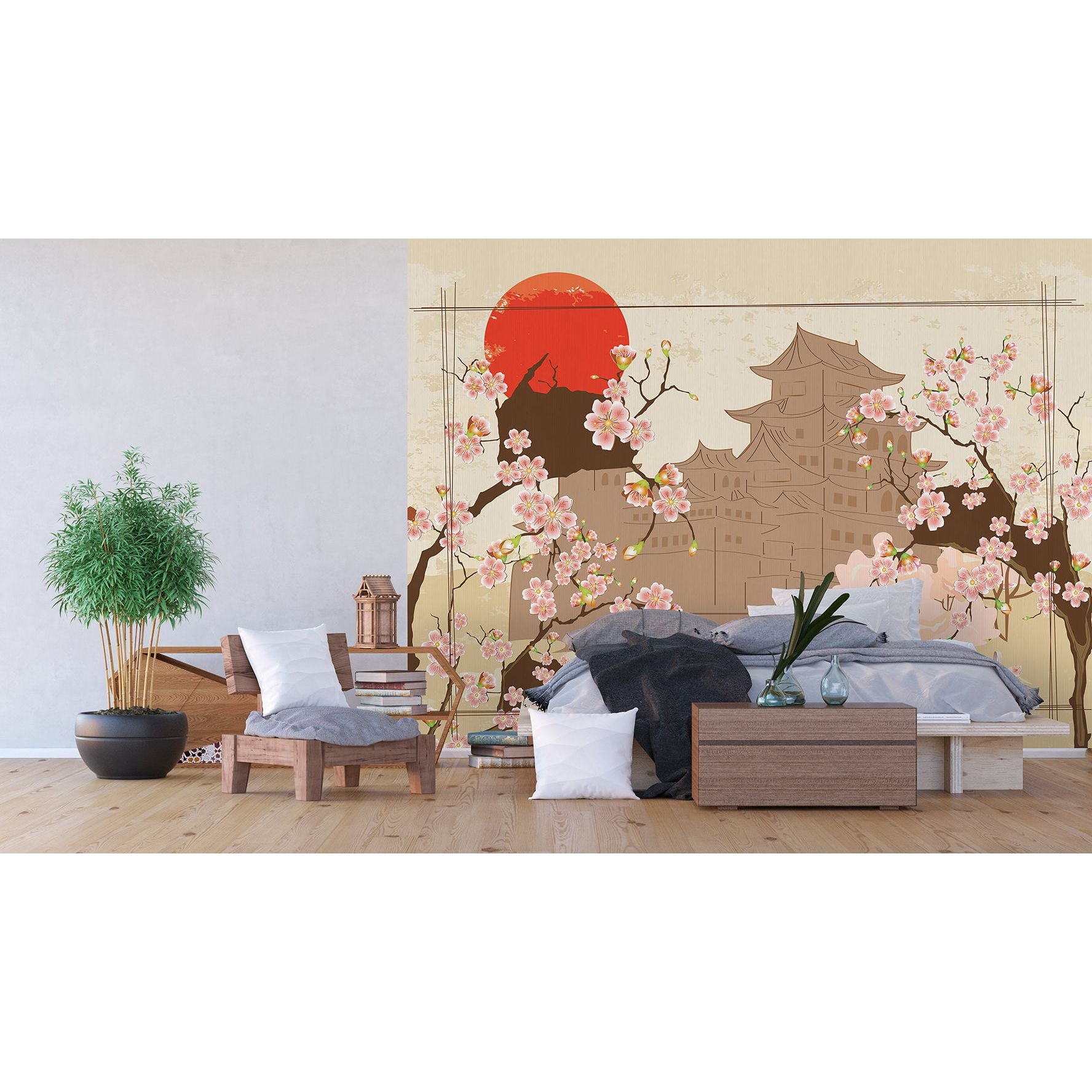 Eastern Blossom: Cherry Blossoms and Pagoda Wall Mural