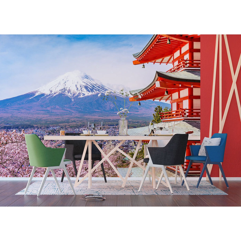 Peak Serenity: Mount Fuji and Cherry Blossoms Wall Mural