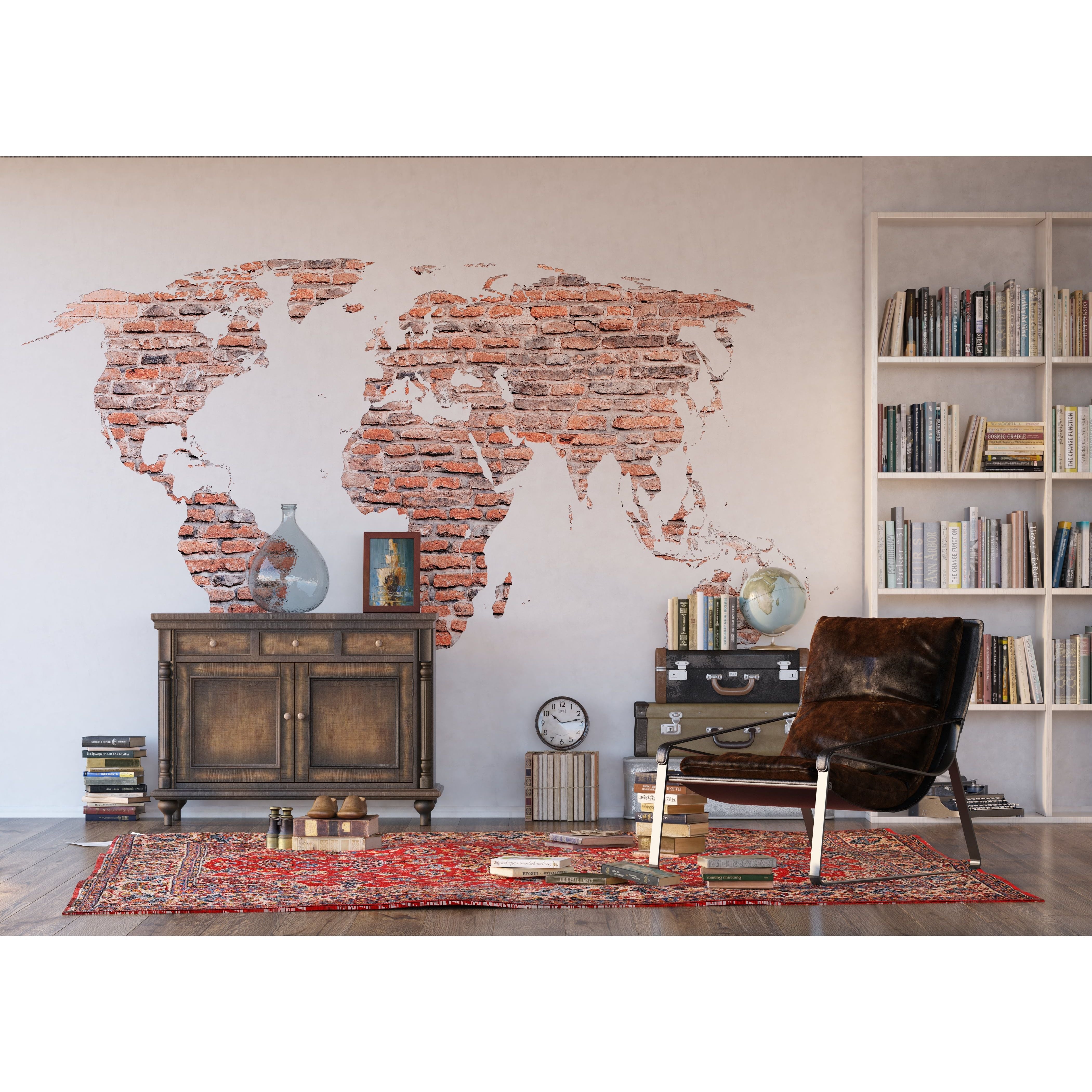 Rustic Brick World Map Wall Mural: A Voyage in Decor