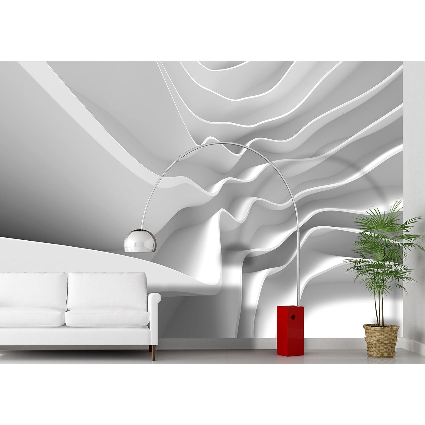 Contour Elegance: Abstract White Waves Wall Mural