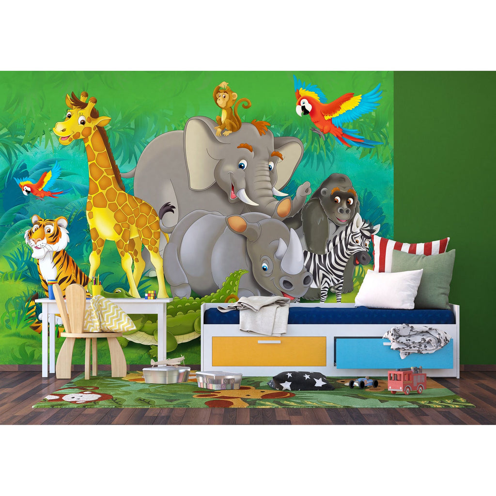 Jungle Jubilee: Whimsical Animal Friends Wall Mural