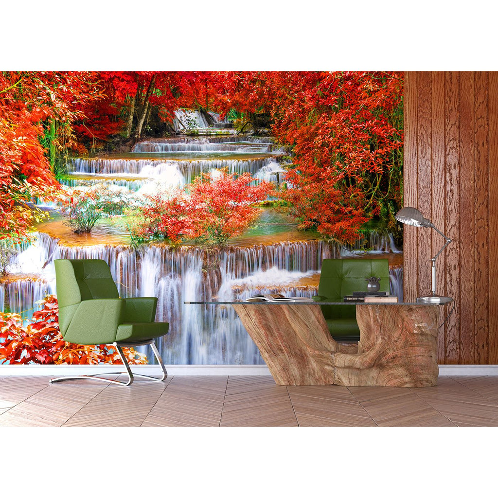 Fall's Serenade: Waterfall in Autumn Splendor Wall Mural