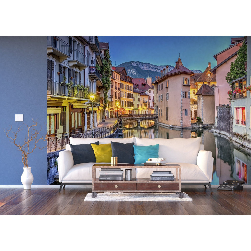 Evening Reflections: European Canal at Dusk Wall Mural