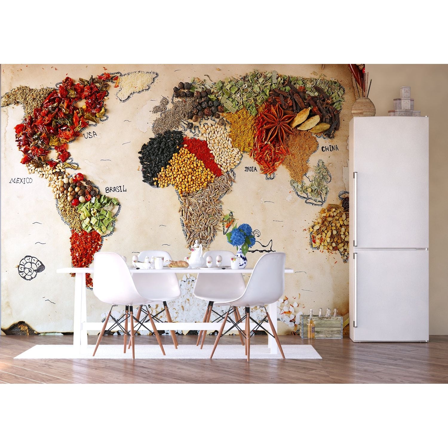 Global Gastronomy: The World Map of Spices Wall Mural